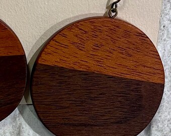 Round Cherry & Reclaimed Mahogany Wood Earrings – Handcrafted, Sustainably Sourced, One of a Kind