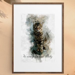 Custom Watercolor Cat Memorial Portrait: Personalized Pet Loss Gift