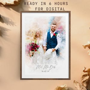 Custom Watercolor Wedding Portrait,  Personalized Couple Illustration from Photo ,Bridal Gift, Anniversary Art, Printable Digital Download