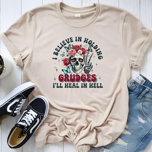 I’ll Heal In Hell T-Shirt – Dark Humor Graphic Tee – Bold Sarcastic Quote Shirt – Unisex Edgy Statement Tee – Gothic Style Humor T-Shirt