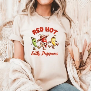 Red Hot Silly Peppers T-Shirt - Funny Food Pun Tee - Chili Pepper Humor Shirt - Cute Punny Graphic Tee - Unisex Joke Shirt for Food Lovers