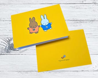 Adorable Bunny Friends Cartoon Miffy Bright Colorful Notecards