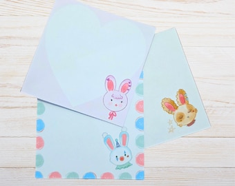 Bunny Adorable Kawaii Stationery Square Blank Colors
