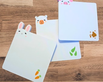 Adorable Animal Notepad, Pig, Capybara, Bunny Die‑Cut Faces Blank Writing