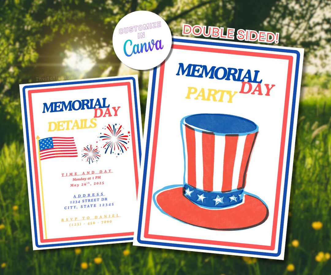 Memorial Day Retro Party Invitation Template Editable Instant Digital ...