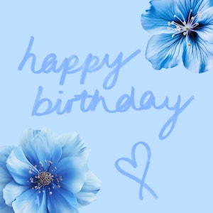 Cartão de Feliz Aniversário - cartão digital, cartão eletrônico, floral azul, cartão de aniversário azul, download digital, para ela