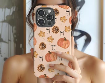 Fall Aesthetic Phone Case with Pumpkins, Pinecones & Autumn Leaves, iPhone and Samsung Galaxy Cover, Cute Cozy Autumn Gift Idea, Seasonal