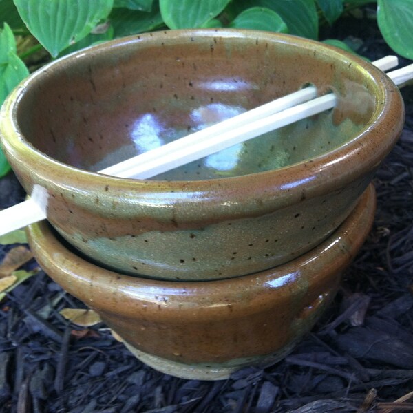 Stoneware Rice Bowls / Noodle Bowls / Chopsticks Bowls - Includes 2 bowls in neutral earthy tones