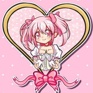 Madoka Magica 3&quot; Glitter Sticker / Kawaii Magical Girl Heart Shaped