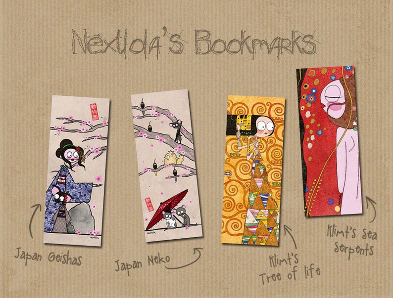 Original Nextlola's illustrated bookmark inspired by Klimt's Sea Serpents II image 3
