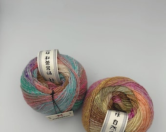 Noro Rittou. Another beautiful yarn from Noro Yarns. 70percent Wool, 20 percent Silk, 20 percent Mohair. US 7 to 8 needles.
