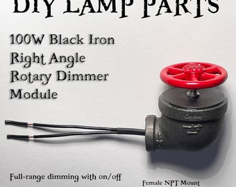 100W Black Iron Right Angle Full Range Rotary Dimmer Module for Steampunk Industrial Pipe Lamp DIY Parts NPT Mount Power Switch 125VAC