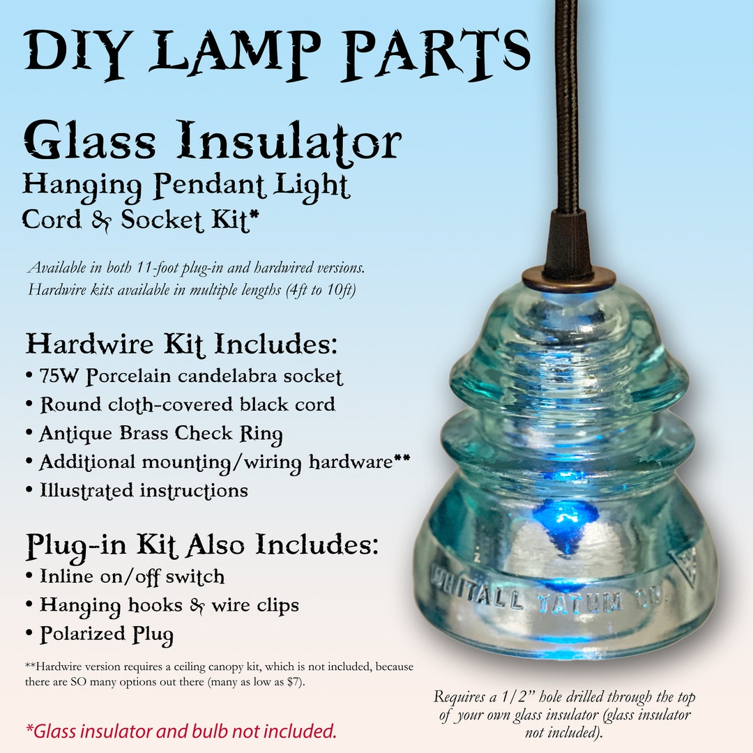 Glass Insulator Hanging Pendant Light Kit Includes Porcelain Socket
