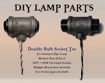 Steampunk Industrial Iron Pipe Lamp Tee Fitting Double Bulb Socket Medium E26 Base DIY Parts