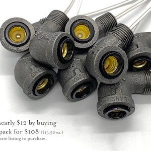 1/2" Black Iron 90º Street Elbow with 75W Candelabra E12 Socket for Steampunk Industrial Pipe Lighting DIY Lamp Parts 125VAC Hardwired image 9