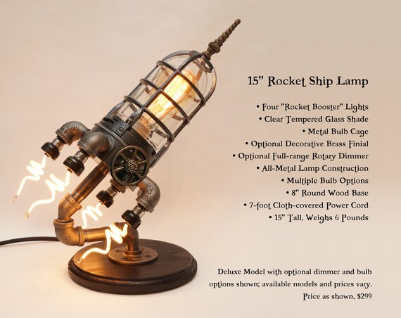 15 Rocket Ship Spaceship Steampunk Industrial Pipe Desk Italia 15 Rocket Ship Spaceship Steampunk, Rocket Ship Light Shade