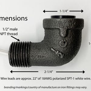 1/2" Black Iron 90º Street Elbow with 75W Candelabra E12 Socket for Steampunk Industrial Pipe Lighting DIY Lamp Parts 125VAC Hardwired image 3