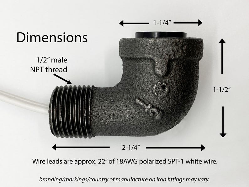 1/2" Black Iron 90º Street Elbow with 75W Candelabra E12 Socket for Steampunk Industrial Pipe Lighting DIY Lamp Parts 125VAC Hardwired image 3