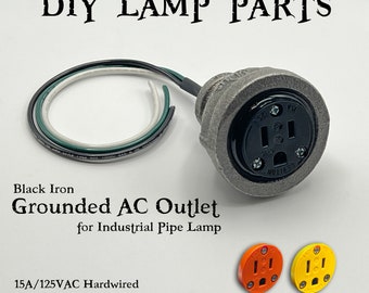 15A 125VAC Grounded Outlet Module for Steampunk Industrial Pipe Lamp 1/2", 3/4", or 1" NPT Mount DIY Parts 14/3 Wire Heavy Duty UL Listed