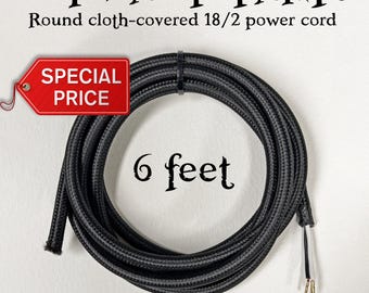 6-foot piece of round black cloth covered 18/2 power cord for DIY lamp making
