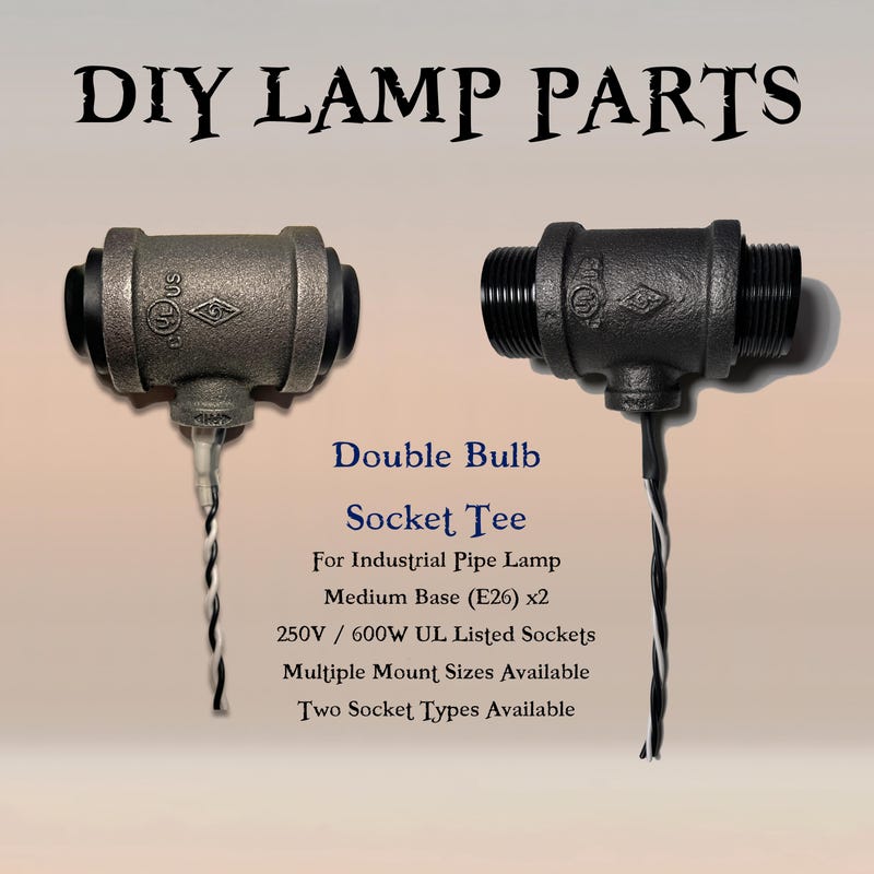 thumbnail image 2 of 5-Pack Industrial Iron Pipe Lamp Sockets With Leads & Adapters – 120V, Black 2 of 3
