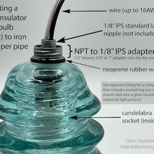 1/2 3/4 1 NPT pipe thread to 1/8 IPS NPS headless lamp nipple adapter diy Steampunk Industrial Lamp parts, glass insulator bulb socket image 4