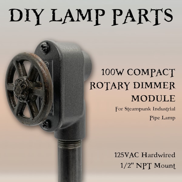 100W Mini Rotary Dimmer Module for Steampunk Industrial Pipe Lamp 1/2" NPT Mount 125VAC DIY Parts Light Switch 2" Cast Iron Valve Wheel Knob