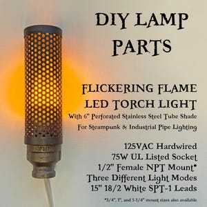 Lampe torche LED à flamme vacillante pour lampe industrielle steampunk avec abat-jour en tube perforé, 3 modes d'éclairage différents, pièces de bricolage, monture NPT