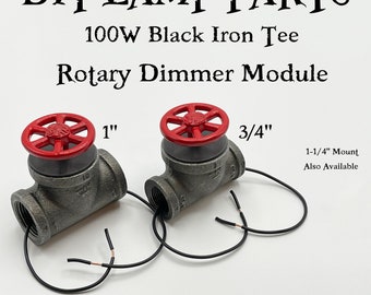 3/4", 1", or 1-1/4" 100W Black Iron Tee Rotary Dimmer Module (also on/off) for Steampunk Industrial Pipe Lamp DIY Parts 125VAC Hardwired