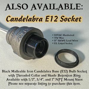 1/2" Black Iron 90º Street Elbow with 75W Candelabra E12 Socket for Steampunk Industrial Pipe Lighting DIY Lamp Parts 125VAC Hardwired image 10