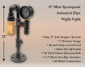 Adorable quot Miniature quot 11 quot Steampunk Industrial Iron Pipe Night Light Lamp with 2 quot Pressure Gauge, and ST40 7W Edison Filament Bulb