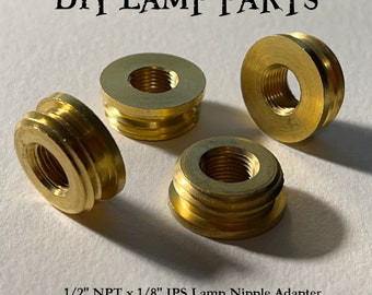 1/2" NPT x 1/8" IPS Lamp Nipple Adapter - Heavy Duty Solid Brass with Very Thin Shoulder DIY Lamp Making Parts Steampunk Industrial Project