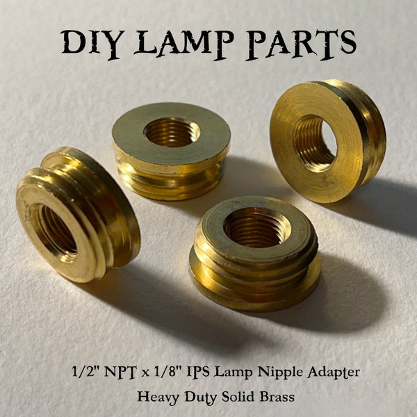 1/2" NPT x 1/8" IPS Lamp Nipple Adapter - Heavy Duty Solid Brass with Very Thin Shoulder DIY Lamp Making Parts Steampunk Industrial Project