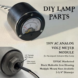 150V AC Analog Volt Meter Module for Steampunk Industrial Pipe Lamp Female NPT Mount Black Malleable Iron Housing DIY Lamp Making Parts