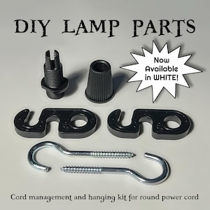 Accessory Kit for Round Power Cord - Includes 2 metal hooks, 2 cord management clips, strain relief - DIY Lamp Making Parts Glands Lighting
