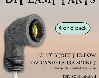 4-pack 1/2&quot; Black Malleable Iron 90º Street Elbow with 75W Candelabra E12 Socket for Steampunk Industrial Pipe Lamp DIY Lamp Parts 125VAC
