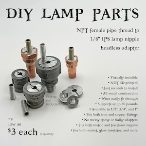 1/2" 3/4" 1" NPT pipe thread to 1/8" IPS NPS headless lamp nipple adapter diy Steampunk Industrial Lamp parts, glass insulator bulb socket