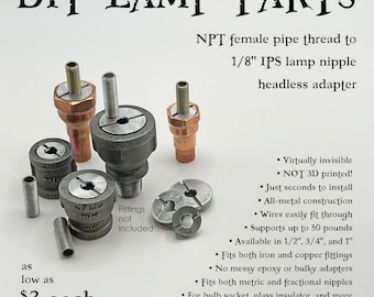 1/2&quot; 3/4&quot; 1&quot; NPT pipe thread to 1/8&quot; IPS NPS headless lamp nipple adapter diy Steampunk Industrial Lamp parts, glass insulator bulb socket