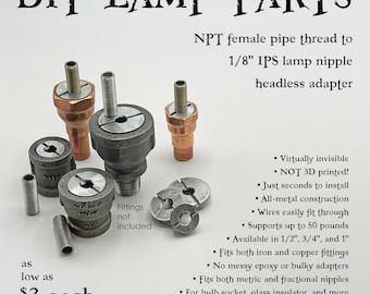 1/2" 3/4" 1" NPT pipe thread to 1/8" IPS NPS headless lamp nipple adapter diy Steampunk Industrial Lamp parts, glass insulator bulb socket