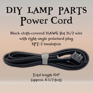 Cable de alimentación para lámpara con revestimiento de tela negra, 104" de cable plano 16/2 con aislamiento SPT-2, enchufe en ángulo recto que ahorra espacio, piezas para lámparas Steampunk DIY de 125 V.
