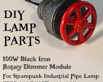 Lámpara Steampunk con interruptor de regulación rotatorio de rango completo: módulo de hierro negro de 100 W, iluminación industrial, montaje NPT hembra con perilla de metal fundido de 2"