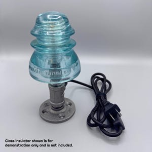 Glass Insulator Iron Pipe Lamp Base for Desk or Night Light with cloth covered cord, inline switch, Bi-pin LED Bulb, insulator NOT INCLUDED image 2