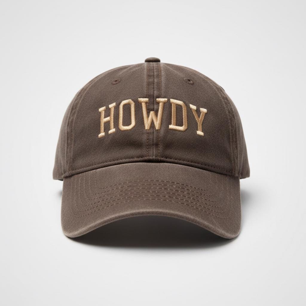 Howdy Cotton Unstructured Dad Hat - Embroidered - Concealed Ponytail Slot & Printed Visor