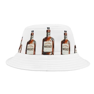 Whiskey Bottle Clock Bucket Hat: Unique Alcohol Theme, Summer Sun Protection