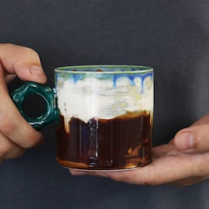 Custom Ceramic Coffee Mug Gift – Handmade Coastal Calm Cup | Personalized Pottery Glaze Art | Unique Wabi-Sabi Coffee Lover Gift