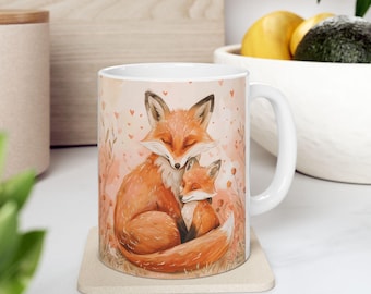 Tazza da caffè con volpe del bosco, illustrazione ad acquerello di un animale, idea regalo in stile cottagecore