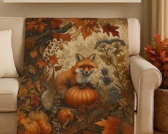 Herbstliche Fuchs-Samtdecke, Wald-Herbstdecke, Gemütliche Wohndekoration