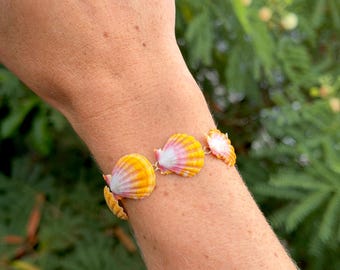 Pink Yellow Mini Hawaiian Sunrise Shell Infinity Bracelet