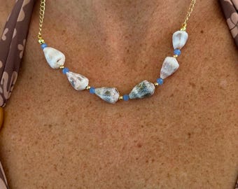 Gold and Blue Crown Cone Necklace