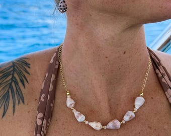 Gold and Pink Crown Cone Necklace